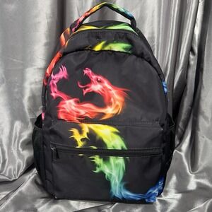 15" Dragon Backpack Fire Flames Black Rainbow Book Bag School Summer Travel Gear